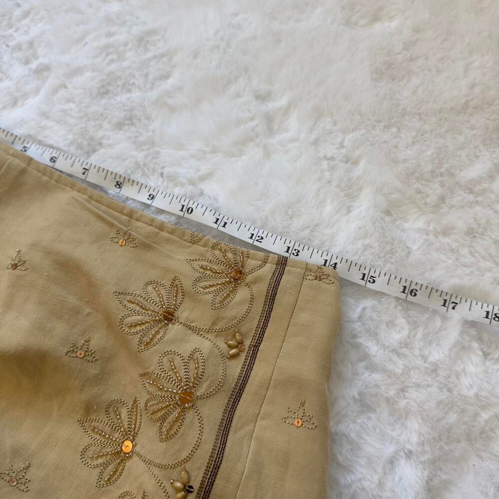 Beaded Silk Fairy Skirt Tan Boho Forest Floral Whimsical Midi Length - Size 8P - Picture 4 of 8